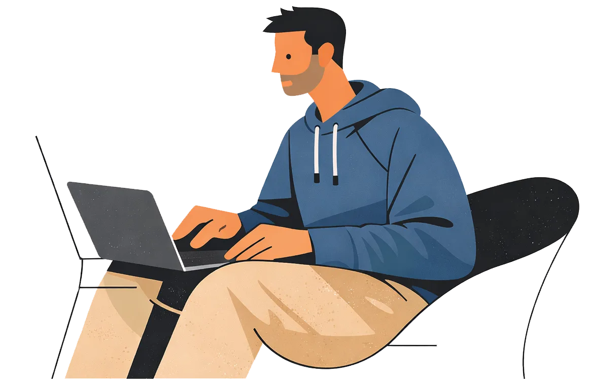 Illustration du personnage Effset travaillant sur son ordinateur